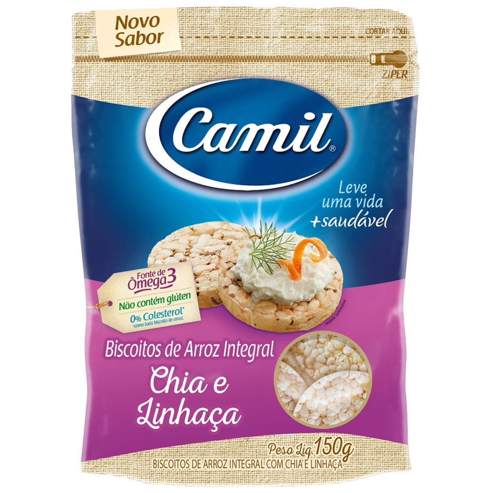 Biscoito Mini Arroz Chia e Linhaça Camil 150g