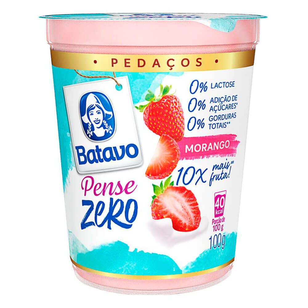 Iogurte Desnatado de Morango Sem Lactose Batavo Pense Zero 100g