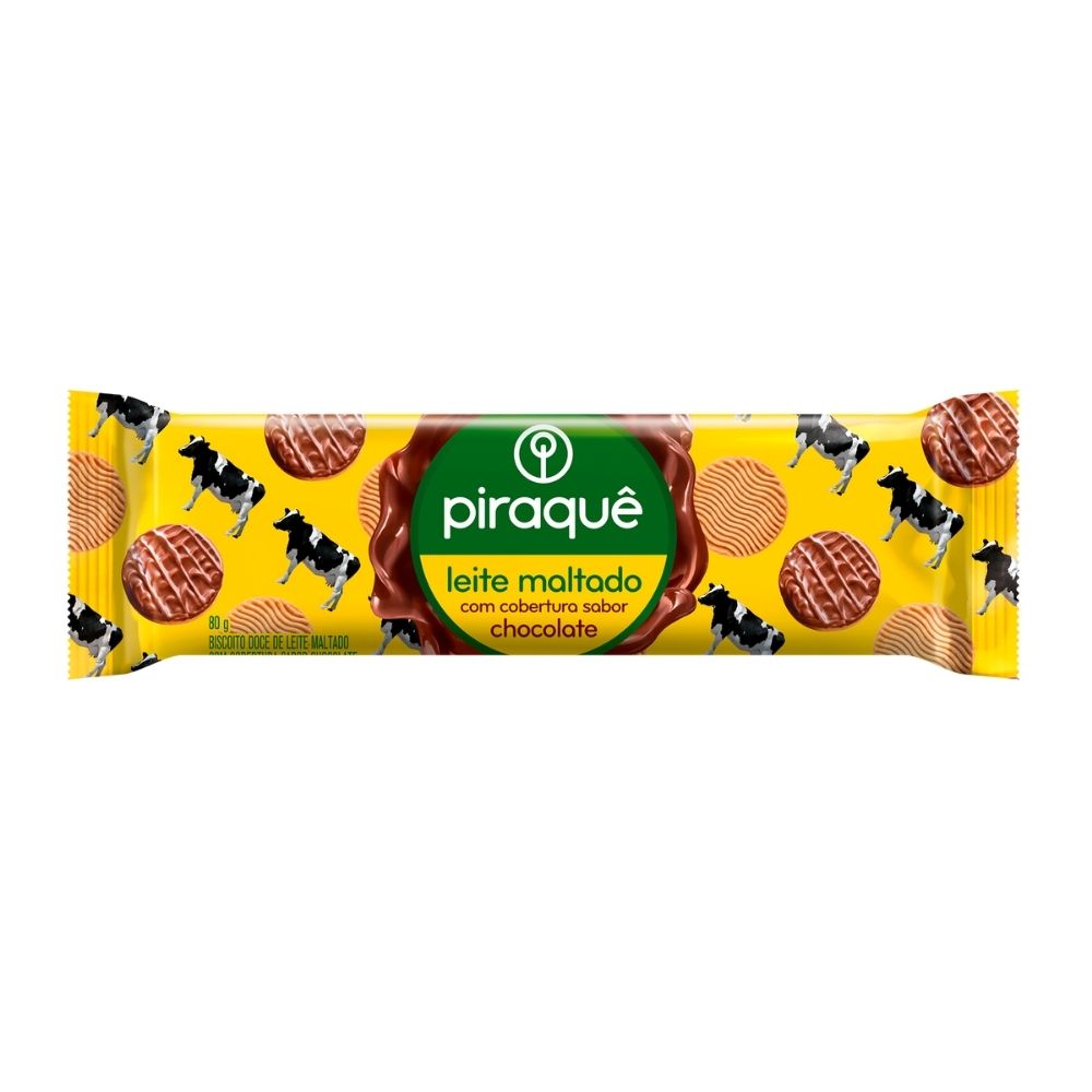 Biscoito Leite Maltado Cobertura Chocolate Piraquê 80g