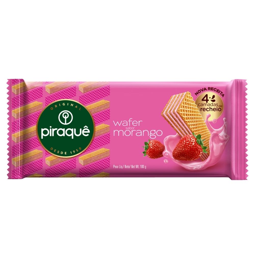 Biscoito Wafer Recheio Morango Piraquê 100g