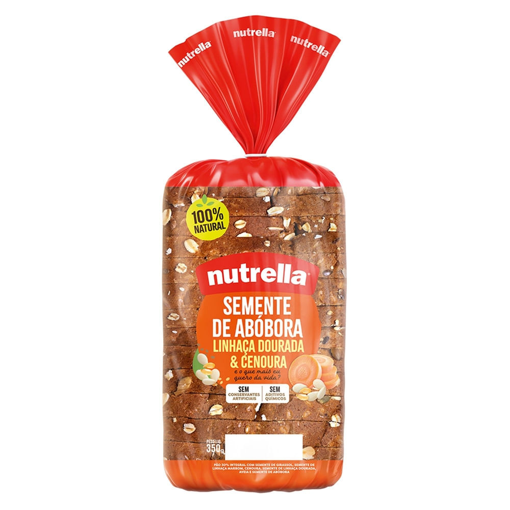 Pão Integral Semente de Abóbora Linhaça Dourada & Cenoura Nutrella 350g