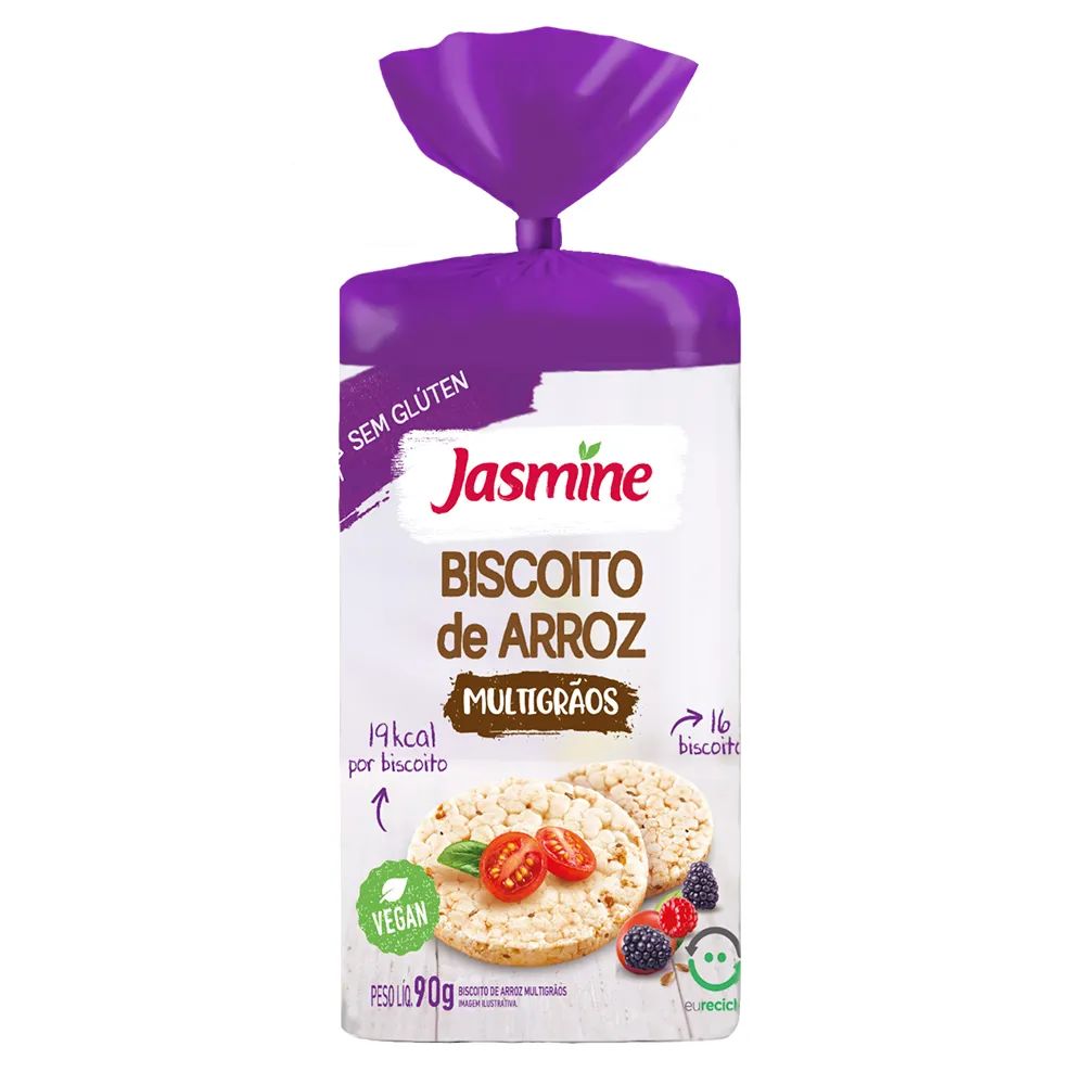 Biscoito de Arroz Multigrãos Sem Glúten Vegano Jasmine 90g