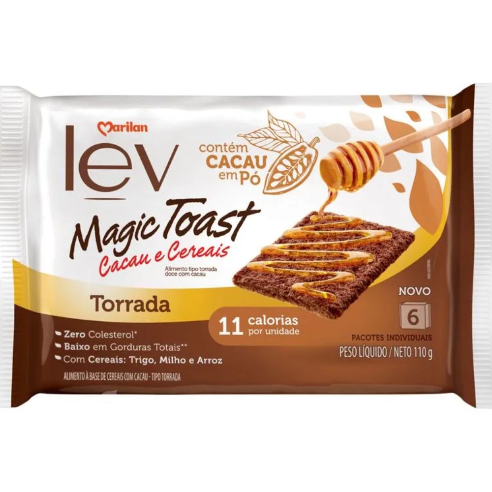 Torrada Cacau e Cereais Magic Toast Lev Marilan 110g com 6 Unidades
