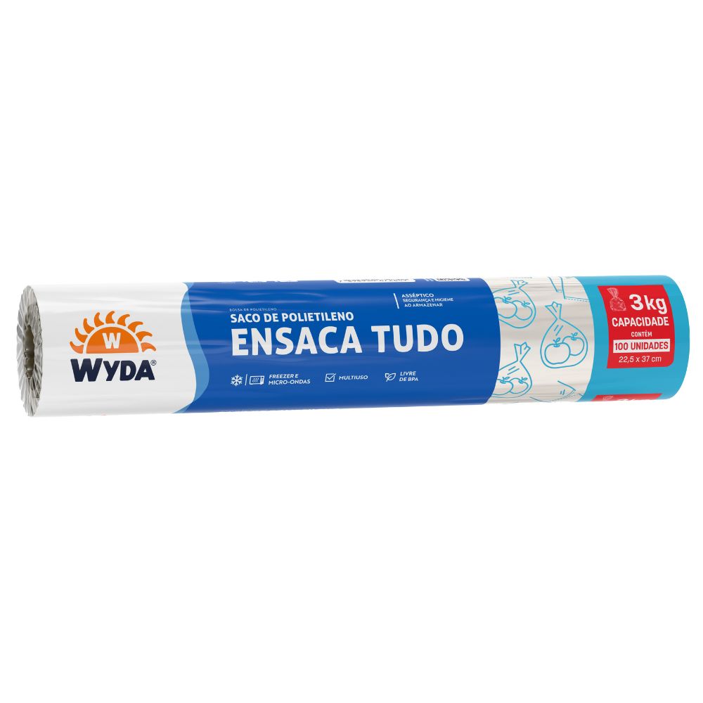 Saco Plástico Ensaca Tudo 3kg Wyda 22,5cm x 37cm com 100 Unidades
