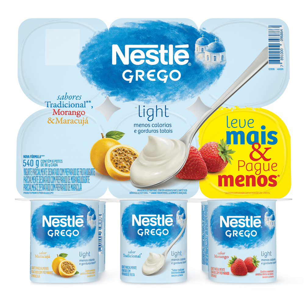 Iogurte Grego 3 Sabores Light Nestlé 540g com 6 unidades