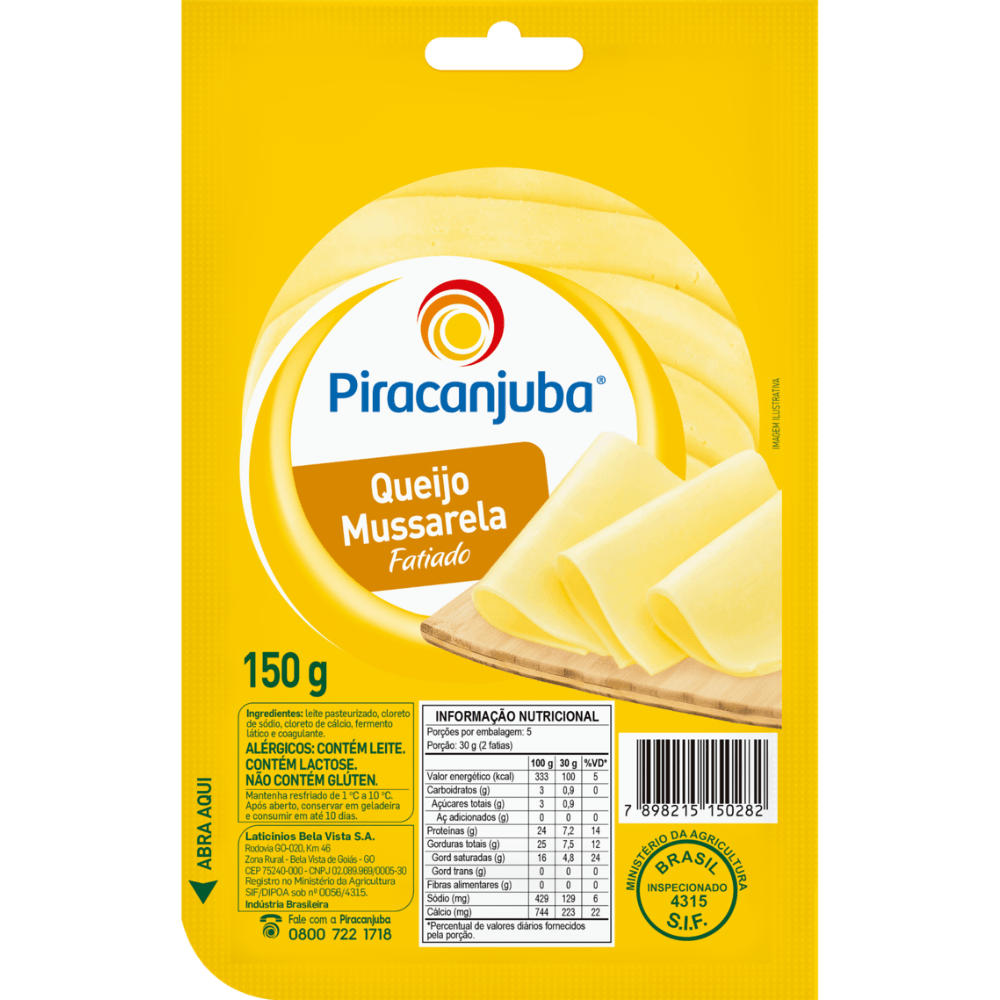 Queijo Mussarela Fatiado Piracanjuba 150g