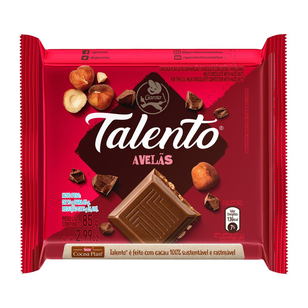Chocolate Avelã Talento Garoto 85g