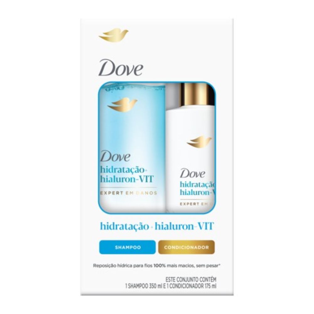 Kit Shampoo 350ml + Condicionador 175ml Hidratação + Ácido Hialurônico e Vitaminas Dove