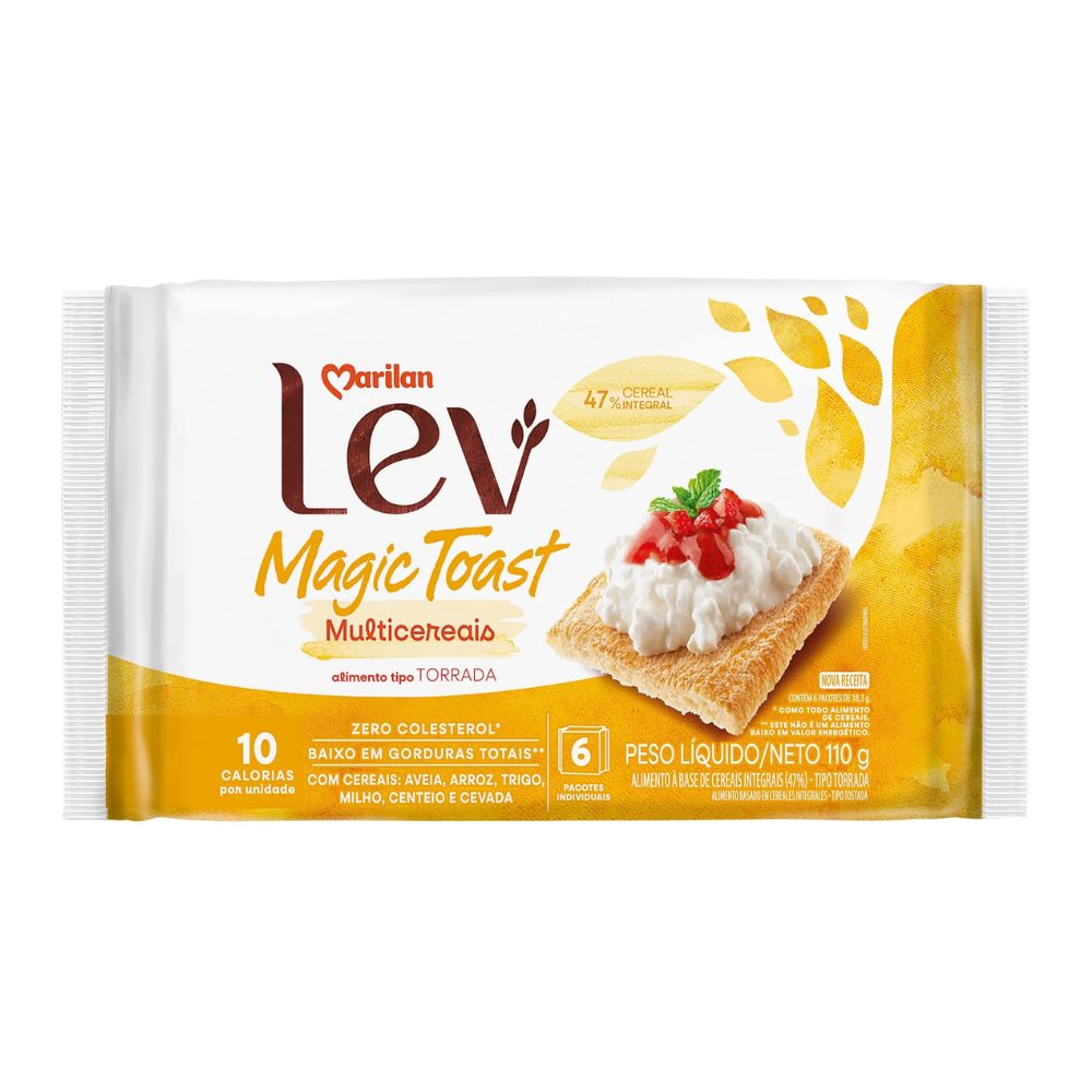 Torrada Multicereais Magic Toast Lev Marilan 110g com 6 Unidades
