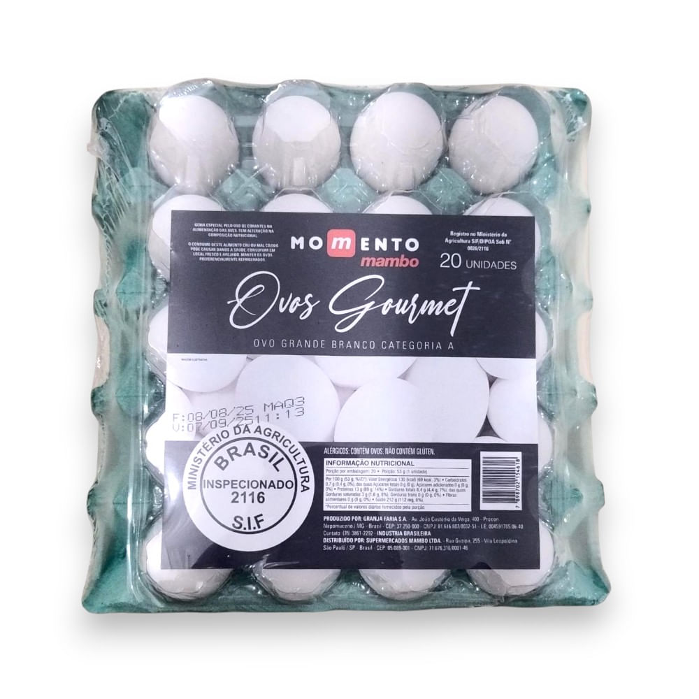 Ovos Brancos Gourmet Momento Mambo com 20 Unidades