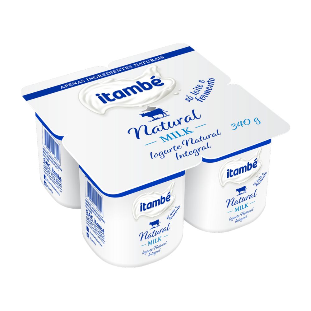 Iogurte Natural Integral Milk Itambé Bandeja 340g com 4 Unidades
