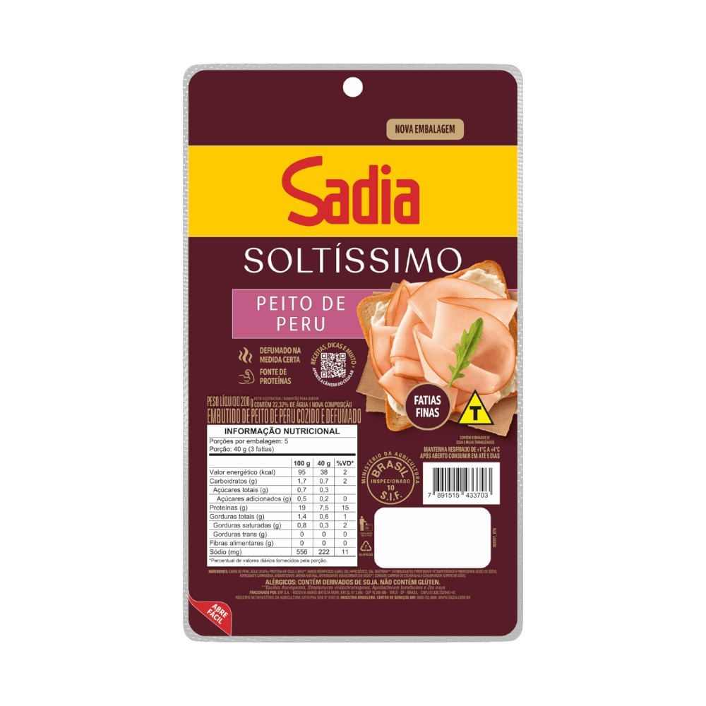Peito de Peru Soltíssimo Fatiado Sadia 200g