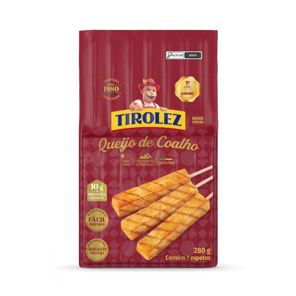 Queijo Coalho Tradicional Espeto Tirolez 280g com 7 Unidades