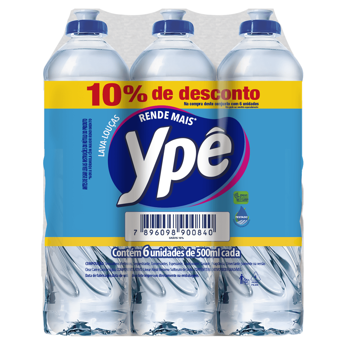 Kit com 6 Detergentes Líquido Clear Ypê 500ml com 10% de Desconto