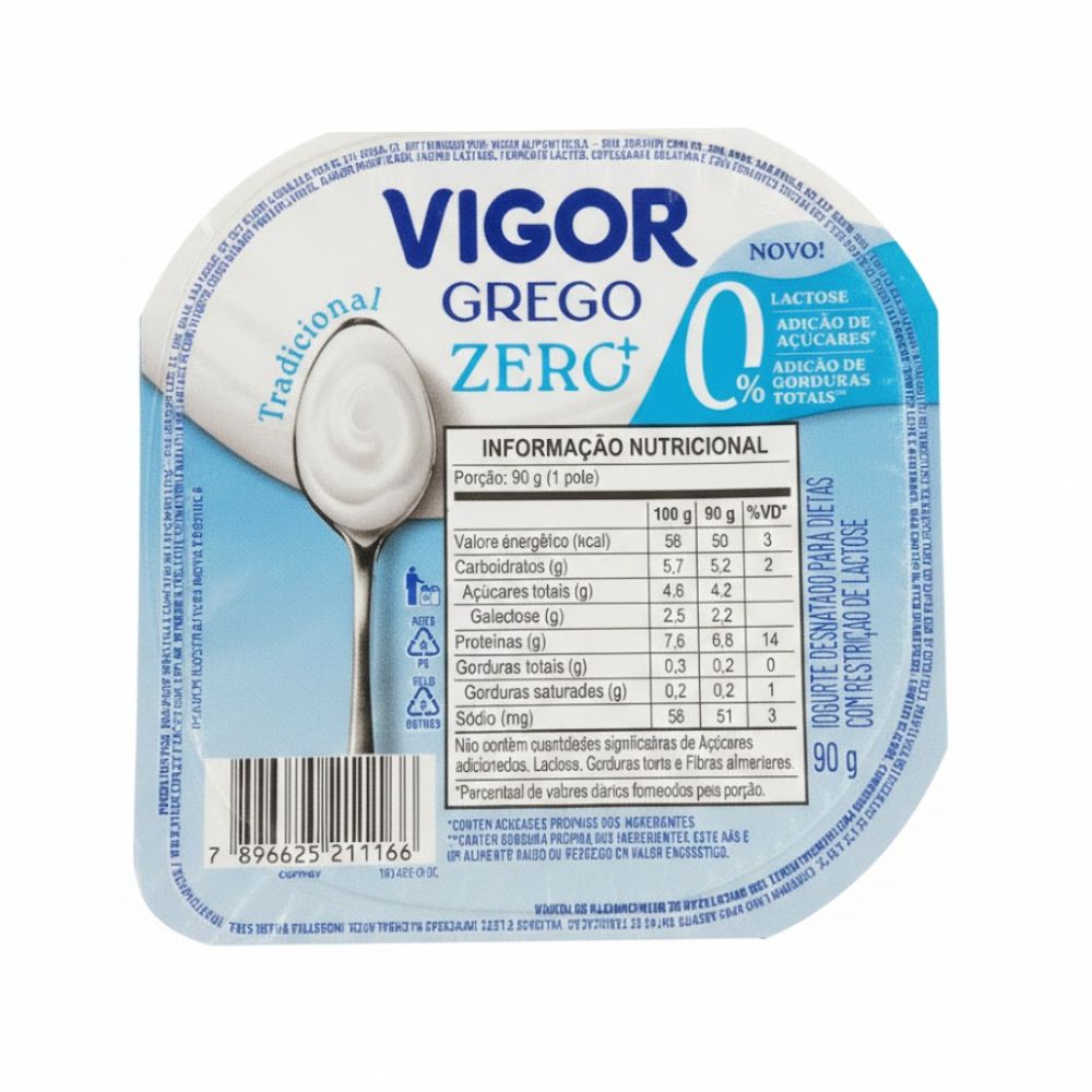 Iogurte Grego Desnatado Zero Sem Lactose Vigor 90g