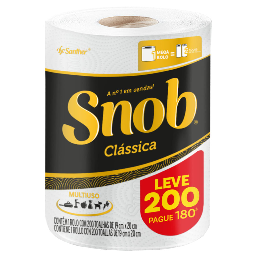 Toalha de Papel Multiuso Clássica Snob Leve 200 Pague 180 Folhas