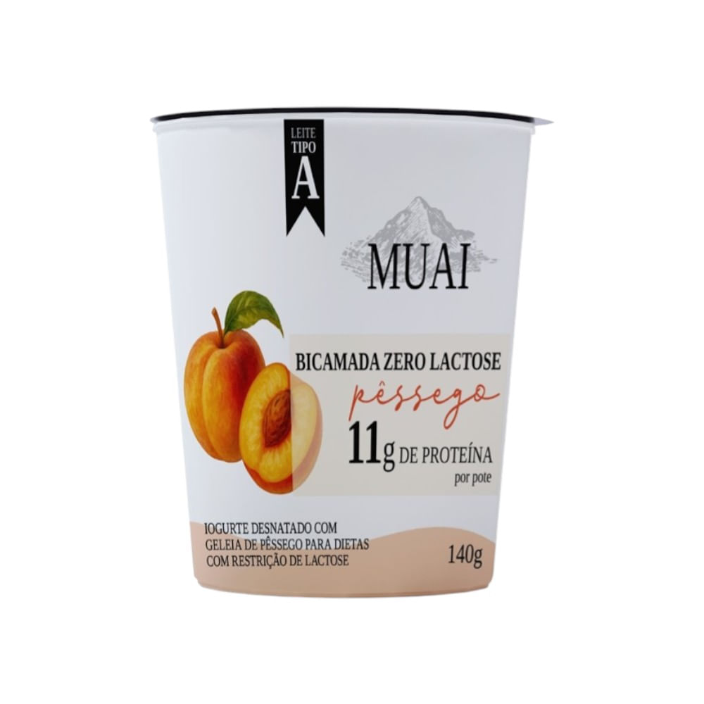Iogurte Desnatado Pêssego 11g de Proteínas Sem Lactose Muai 140g