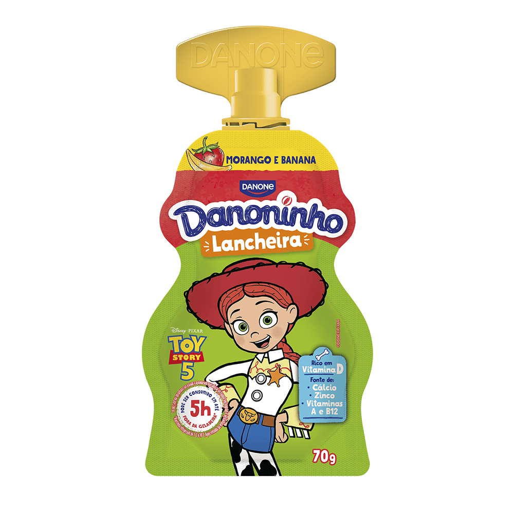 Iogurte Morango e Banana Toy Story 5 Danoninho Lancheira Danone Squeeze 70g