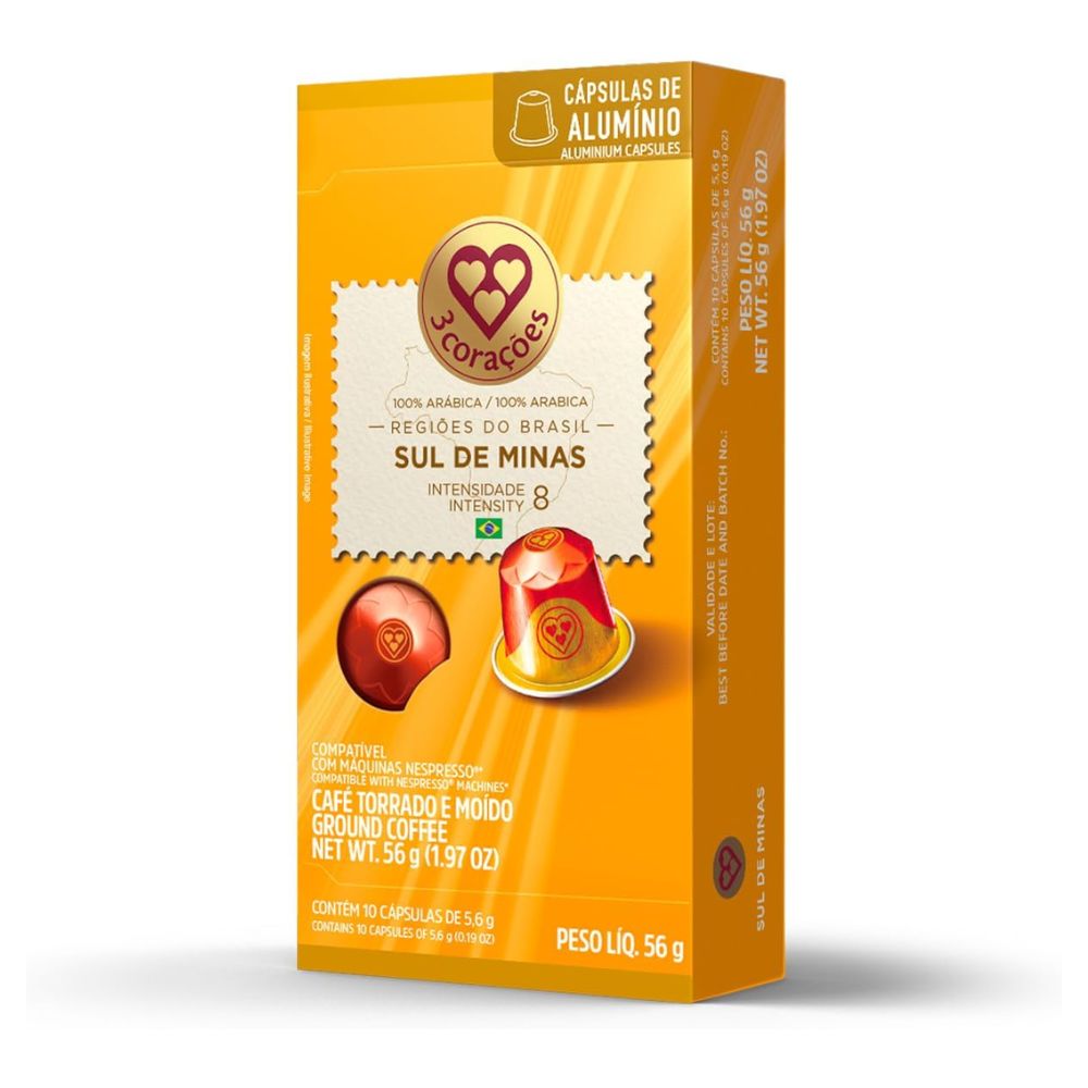 Cápsula de Café Sul de Minas 3 Corações 56g com 10 Unidades