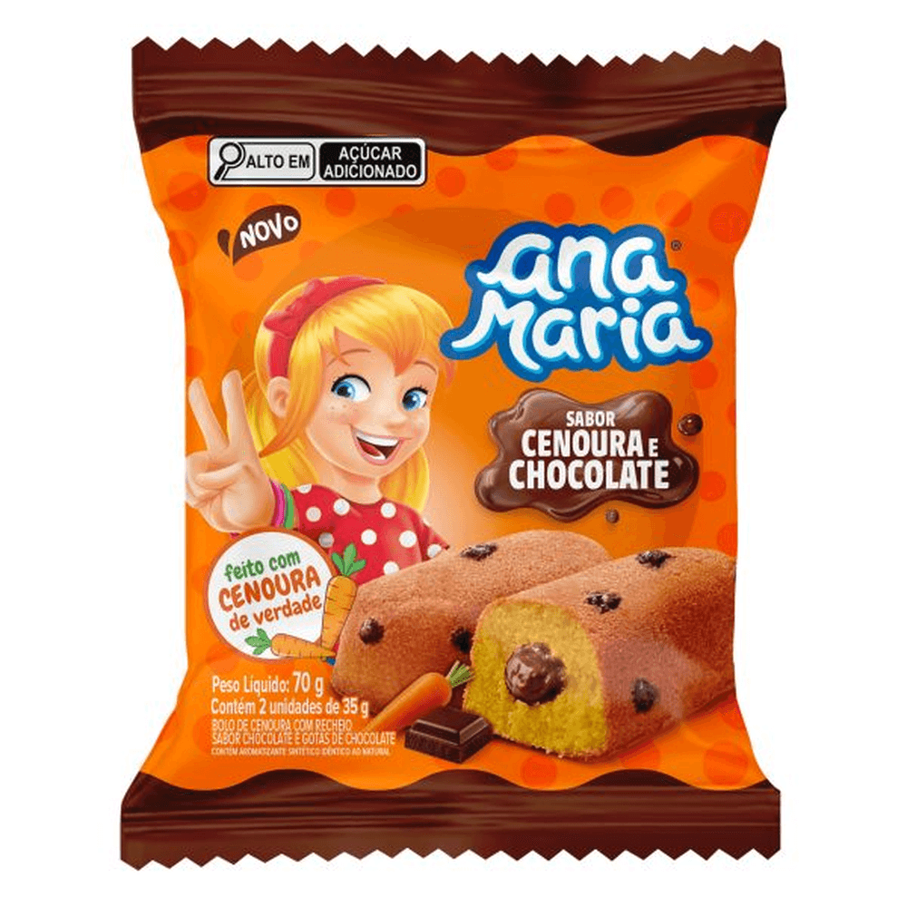 Bolo Cenoura e Chocolate Ana Maria 70g com 2 Unidades