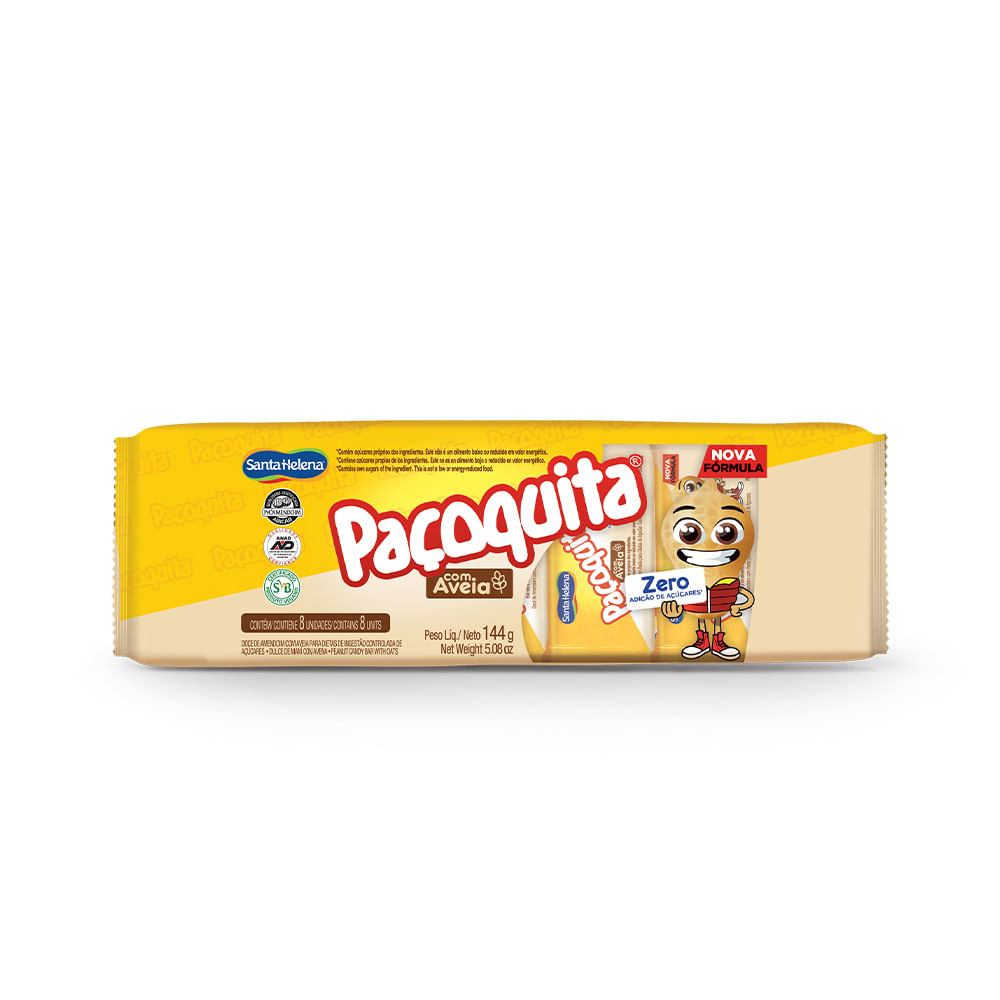 Paçoca com Aveia Sem Adição de Açúcar Paçoquita Santa Helena 144g com 8 Unidades